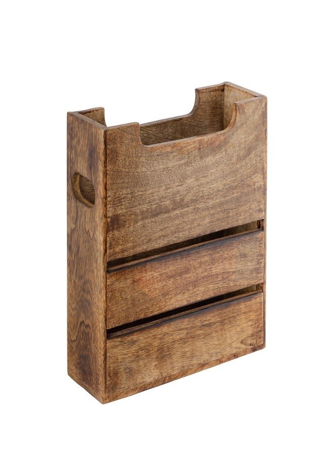 Mie Creations Wooden Magazine Holder Rack with Handle, Decorative Magazine Storage Basket for File, Folder, Books, Newspaper | Rustic Brown Magazine Bin Display Stand, Office Desk Organizer 10-inch - Image 1